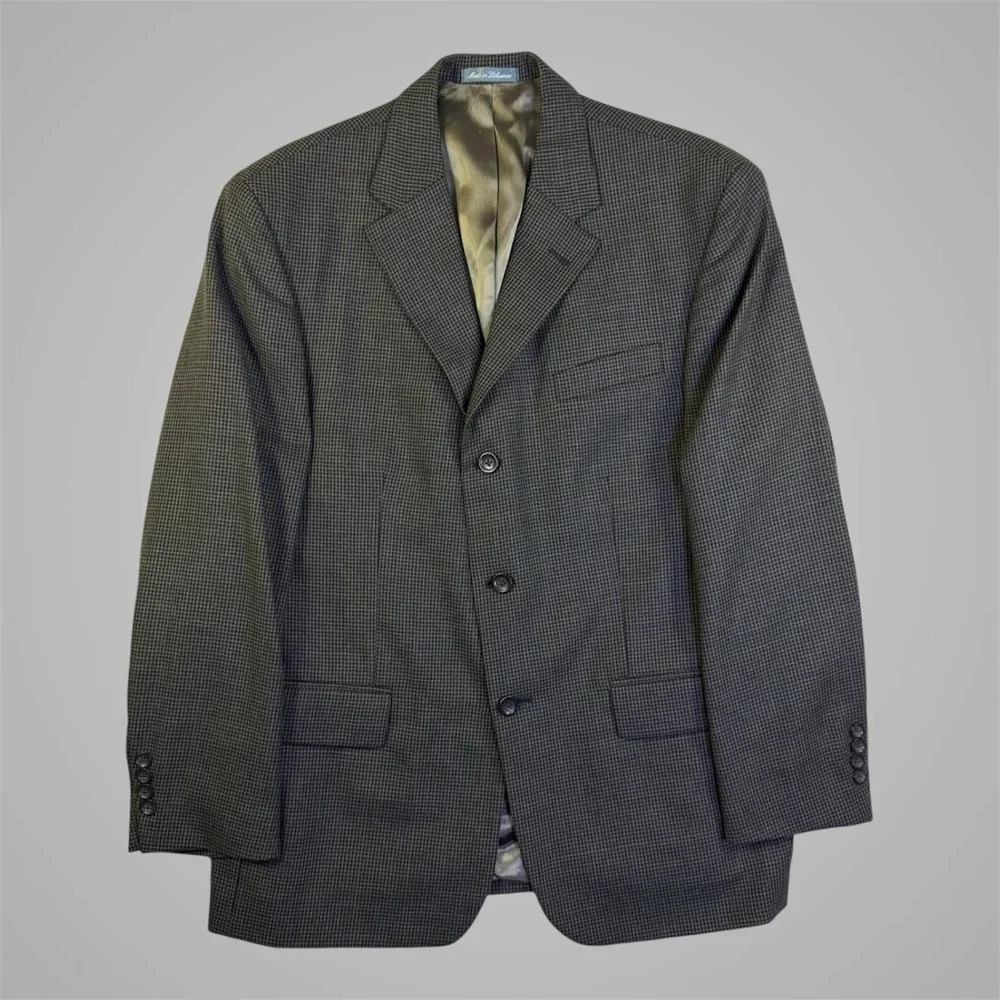 Oscar de la Renta 42R Sport Coat Blazer Brown Micro Houndstooth‎ Wool Cashmere